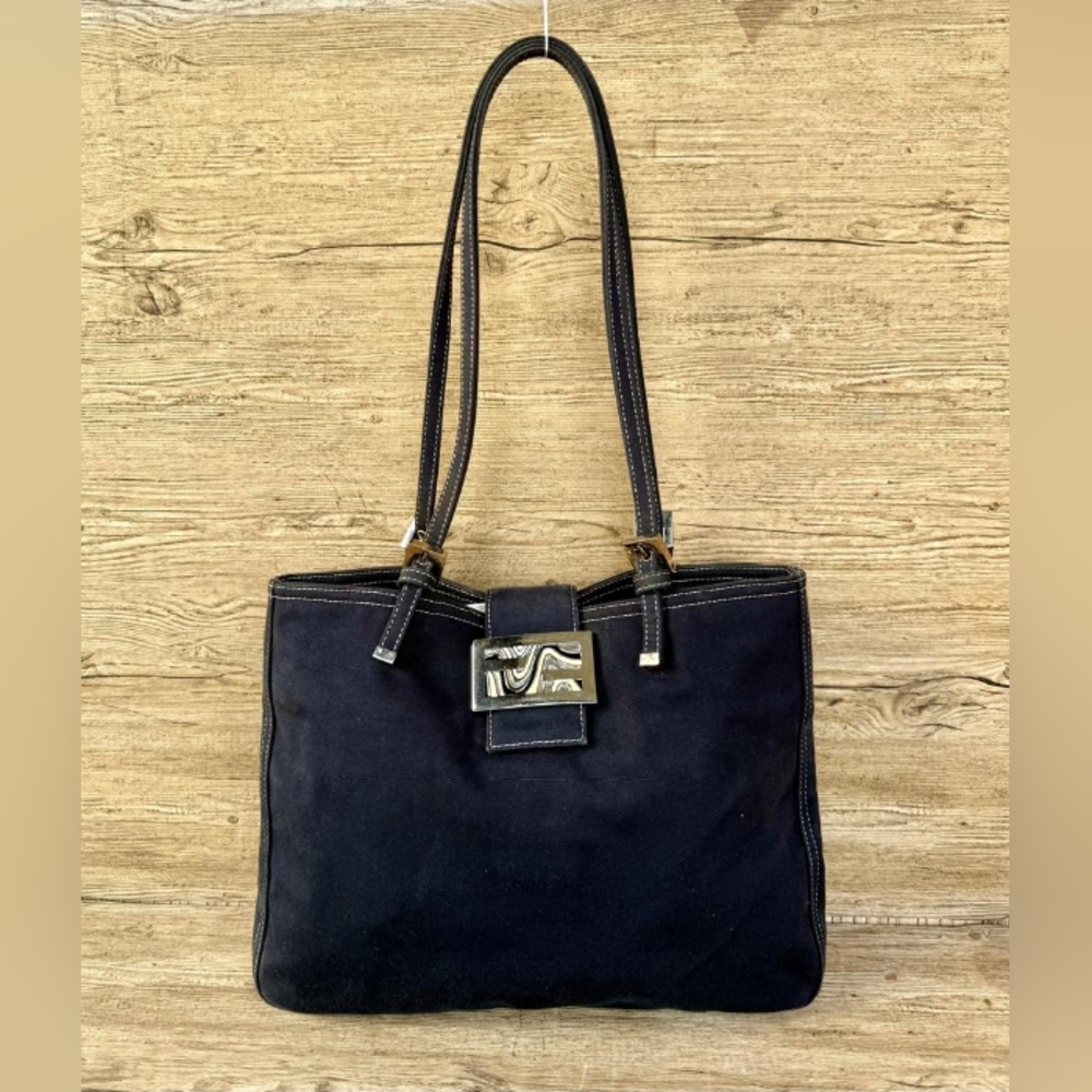 Authentic Fendi Baguette Denim Tote Shoulder Bag